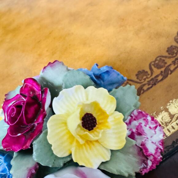 Aynsley England Fine Bone China Colorful Flower Basket Hand Molded & Painted - Picture 3 of 7